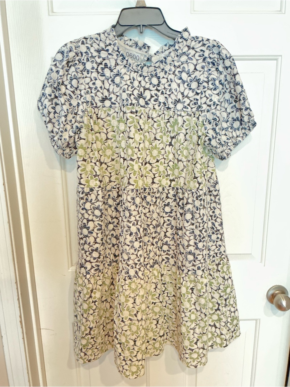 Floral Tiered Mini Dress in Navy & Green